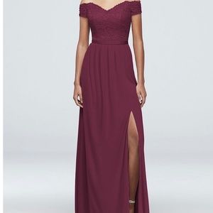 David’s Bridal NWT wine lace off the shoulder